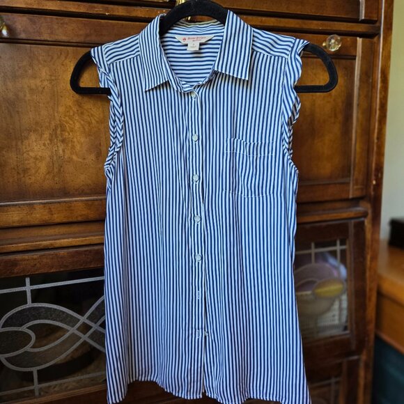 Brookes Brothers Silk Striped Sleeveless Blouse Navy/White - Picture 1 of 5